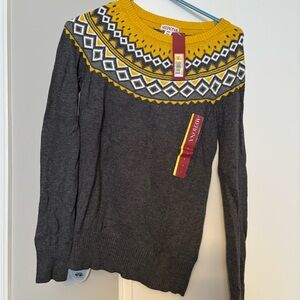 Merona Fair Isle Yoke Sweater in Charcoal Gray and yellow gold small new